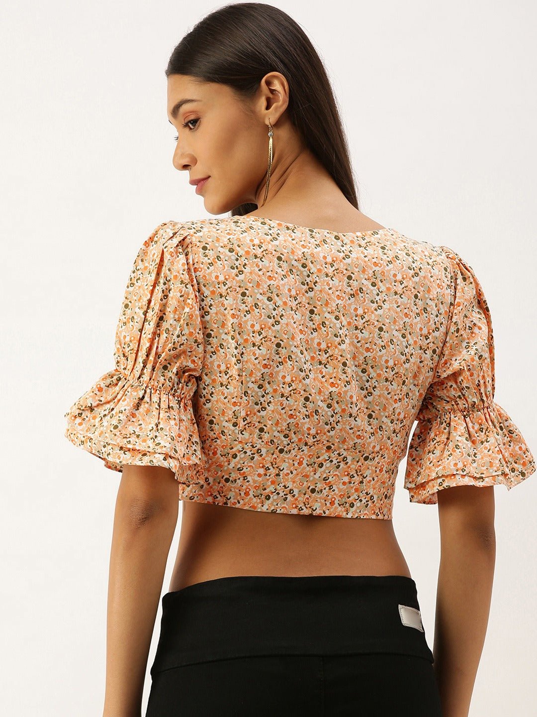 Folk Republic Women Orange Square Neck Floral Printed Crop Top - #folk republic#
