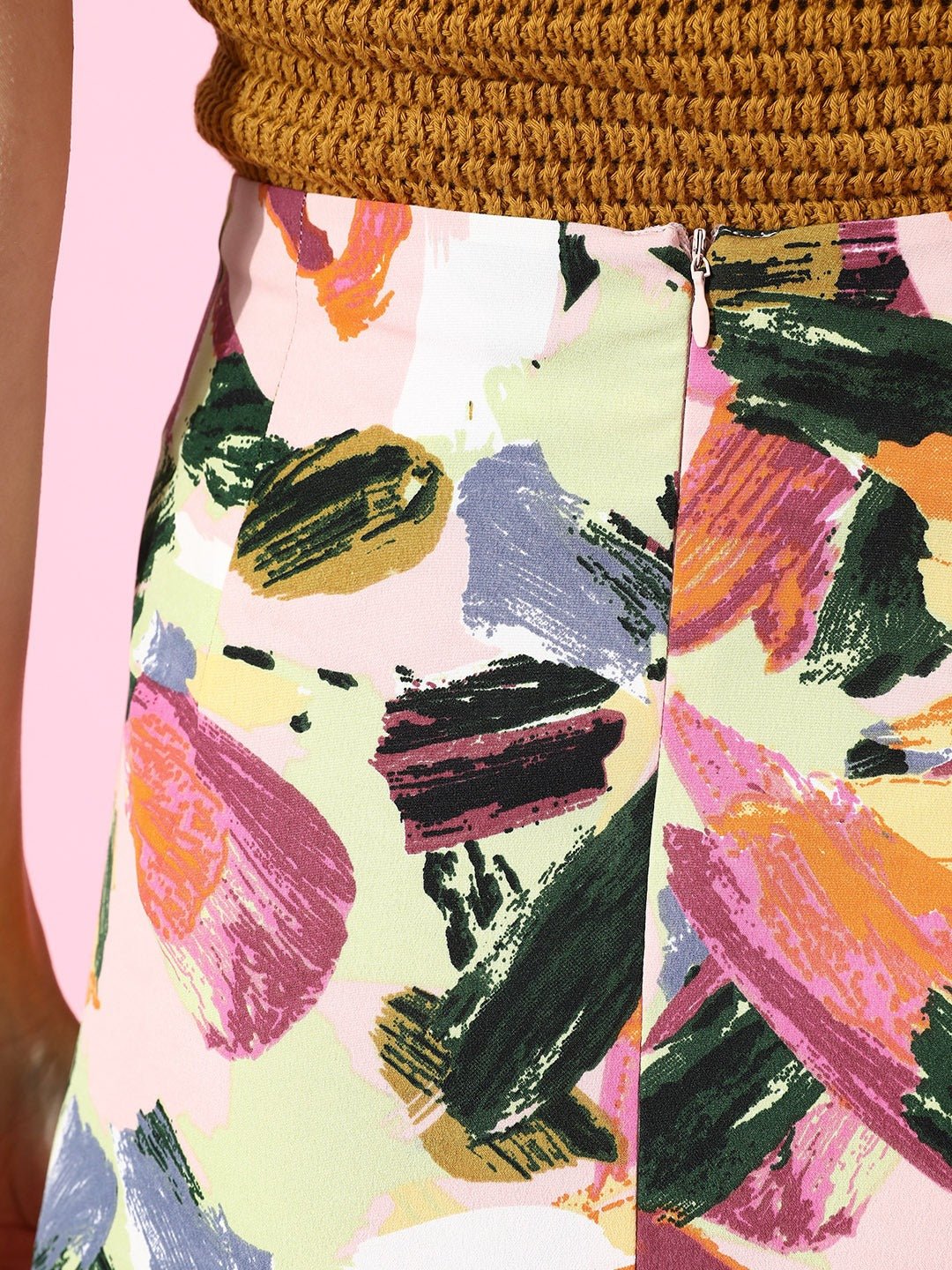 Folk Republic Women Pink Brushstroke Printed Thigh-Slit Midi Skirt - #folk republic#