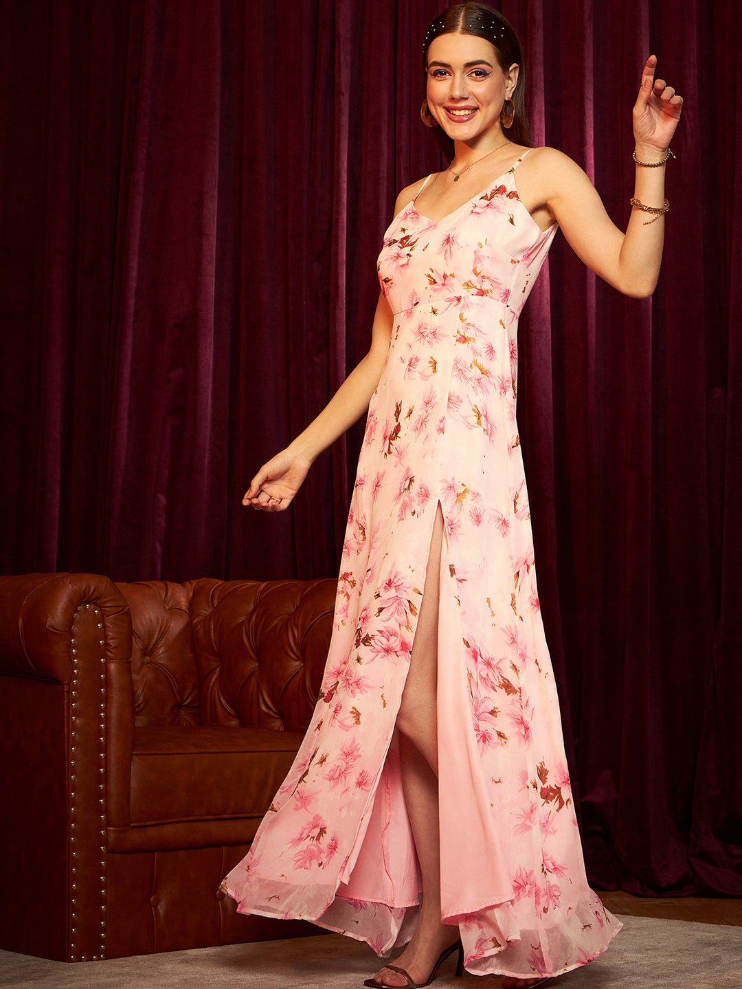 Folk Republic Women Pink Floral Print Sweetheart Neck Maxi Dress - #folk republic#