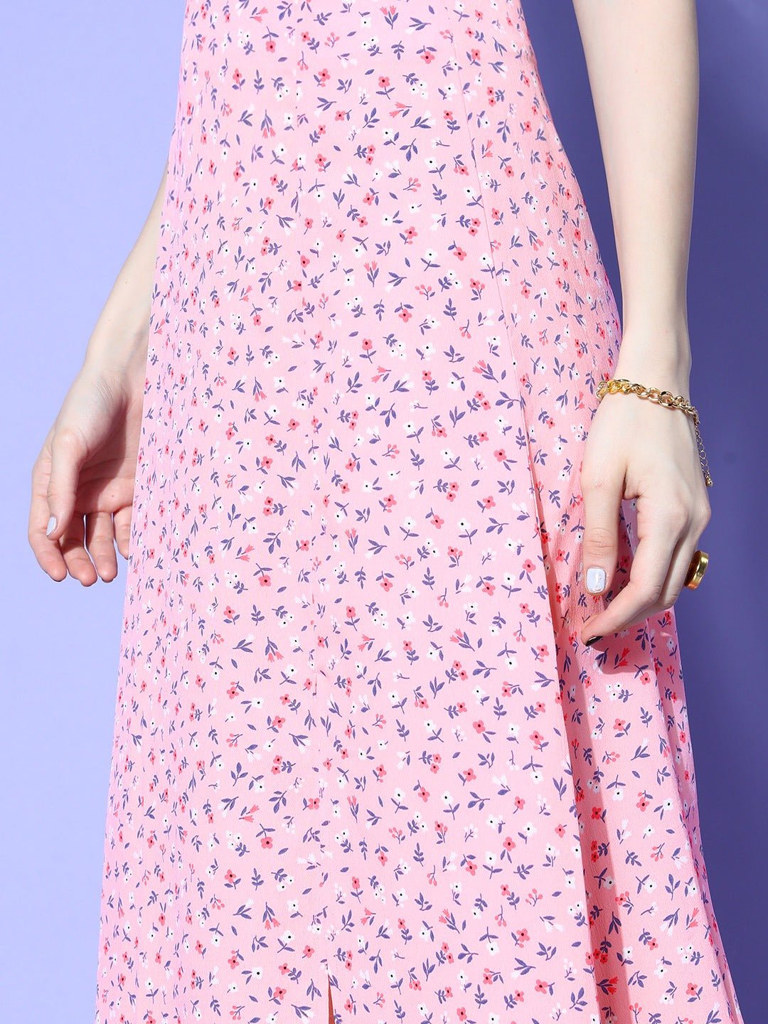 Folk Republic Women Pink Floral Printed High-Rise Waist Side-Slit Flared A-Line Maxi Skirt - #folk republic#