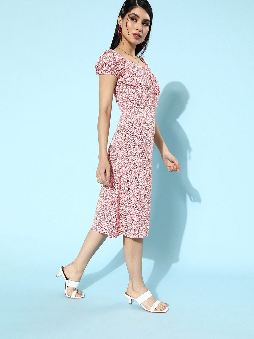 Folk Republic Women Pink Floral Printed Tie-Up Neck A-Line Mini Dress - #folk republic#
