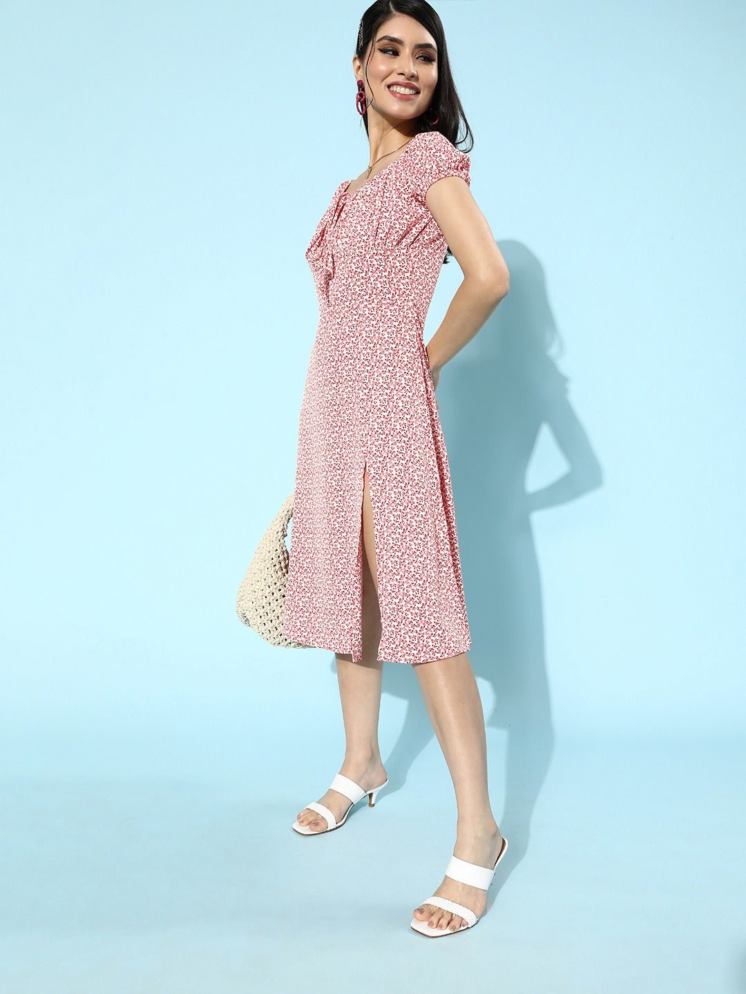Folk Republic Women Pink Floral Printed Tie-Up Neck A-Line Mini Dress - #folk republic#