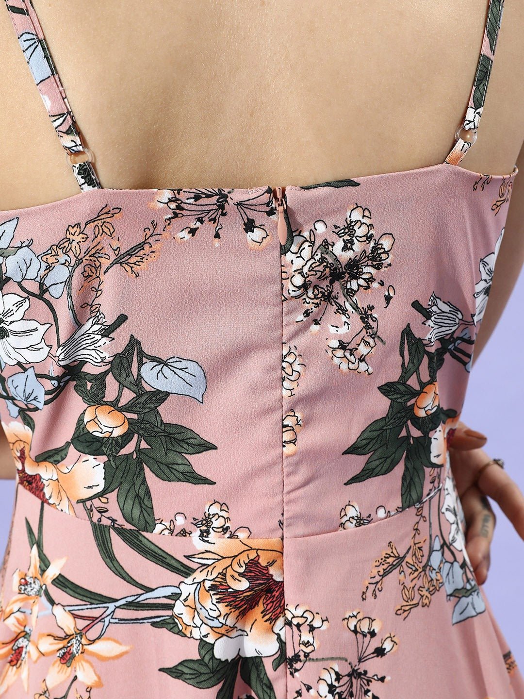 Folk Republic Women Pink Floral Printed V-Neck Crepe A-Line Maxi Dress - #folk republic#