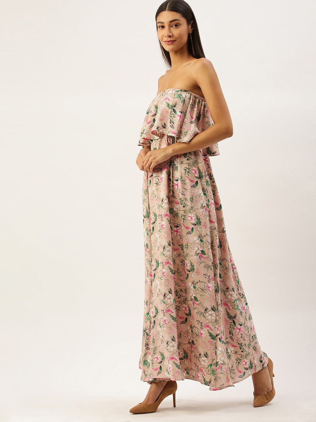Folk Republic Women Pink Off-Shoulder Floral Printed Maxi Dress - #folk republic#