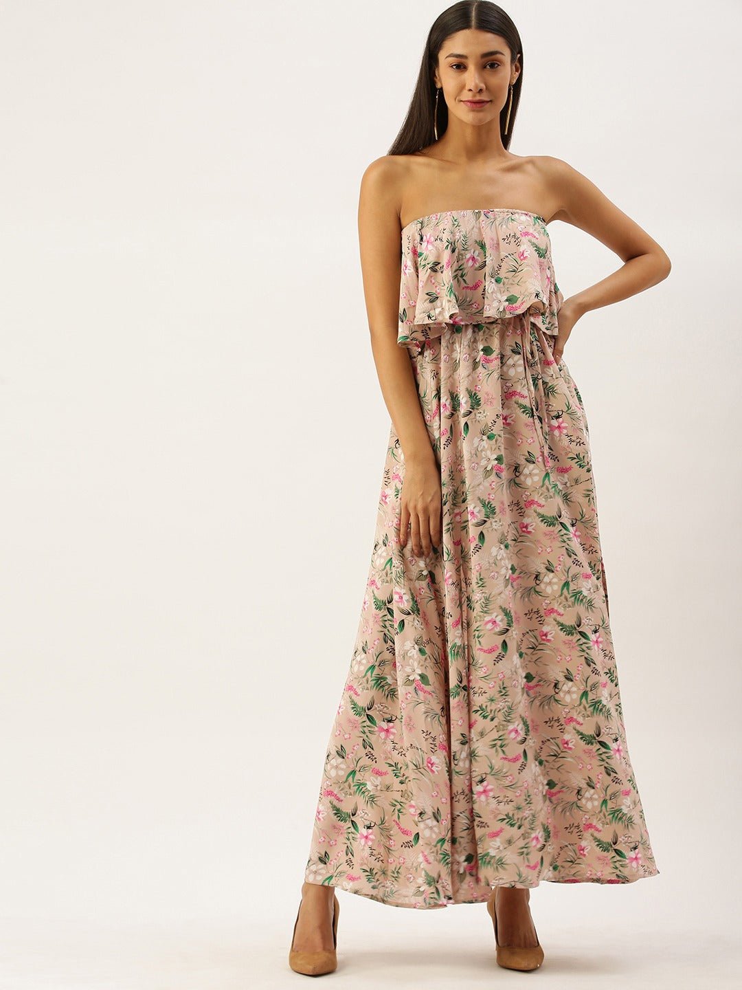 Folk Republic Women Pink Off-Shoulder Floral Printed Maxi Dress - #folk republic#
