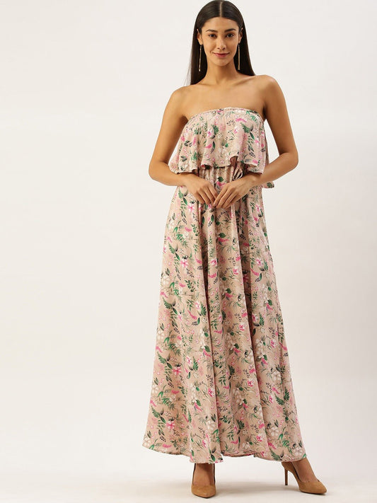Folk Republic Women Pink Off-Shoulder Floral Printed Maxi Dress - #folk republic#