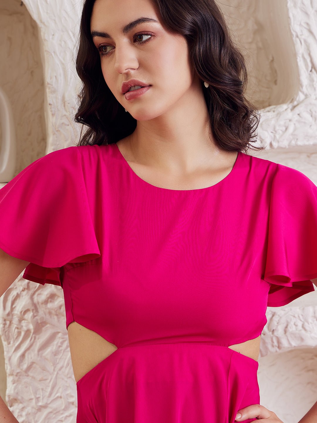 Folk Republic Women Pink Solid Round Neck Flounced Maxi Dress - #folk republic#