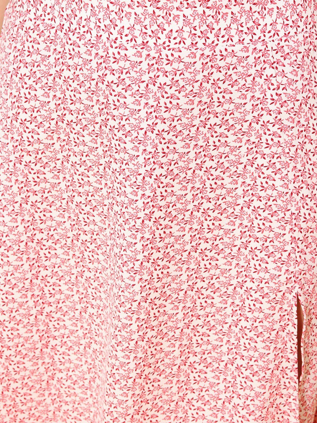 Folk Republic Women Pink & White Ditsy Floral Printed Thigh-High Slit Flared A-Line Midi Skirt - #folk republic#