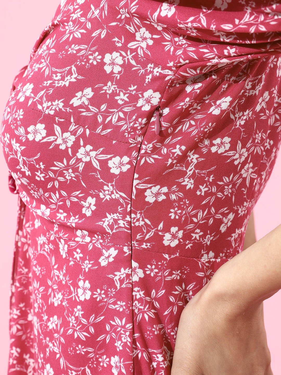 Folk Republic Women Pink & White Floral Crepe A-Line Mini Dress - #folk republic#