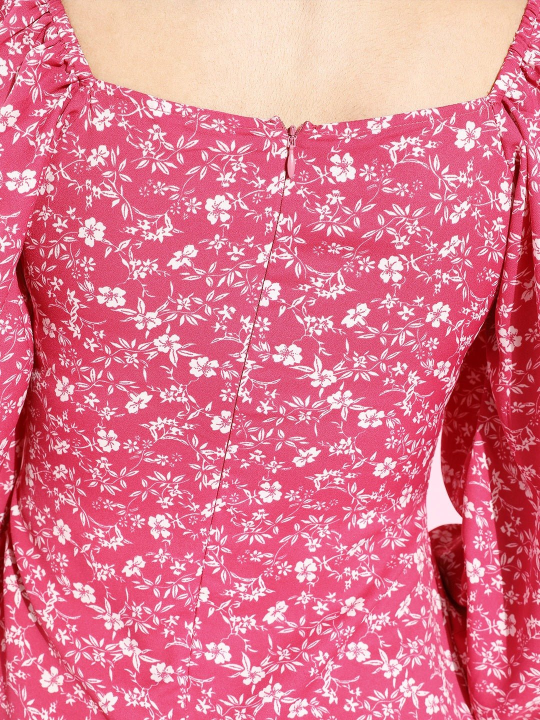 Folk Republic Women Pink & White Floral Printed Tie-Up Sweetheart Neck Flared A-Line Mini Dress - #folk republic#