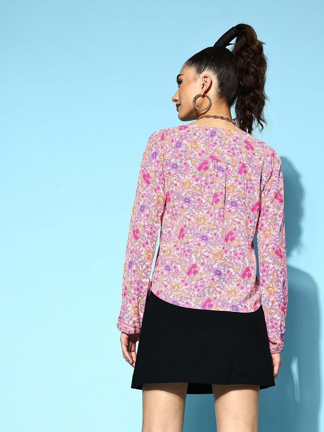 Folk Republic Women Pretty Pink Floral Print Tie-Up Regular Top - #folk republic#