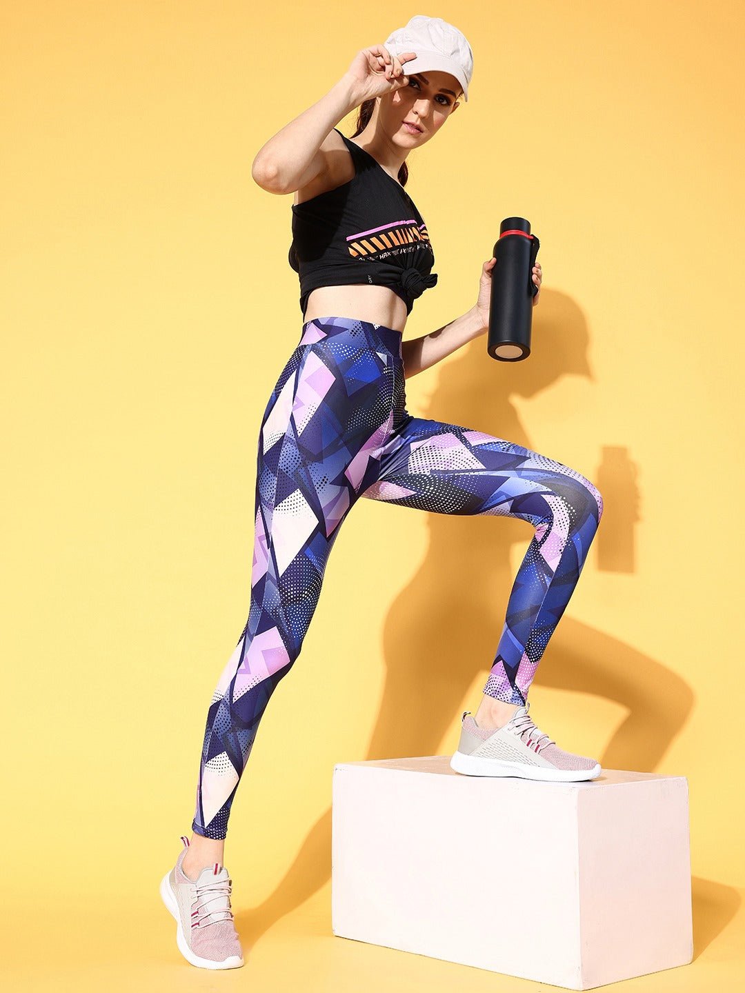 Folk Republic Women Purple Abstract Printed Super Stretchy & High Waisted Sports Tights - #folk republic#