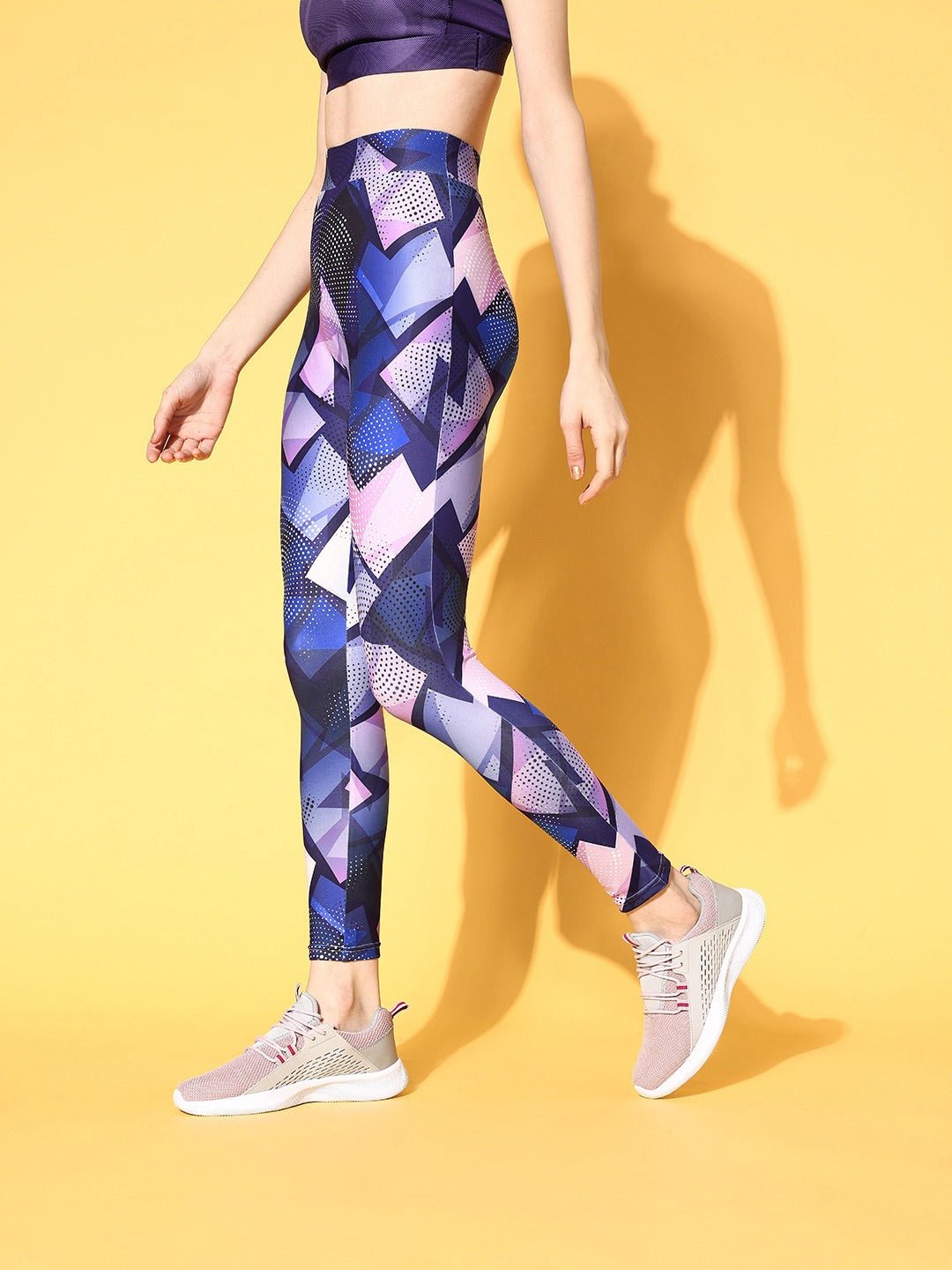 Folk Republic Women Purple Abstract Printed Super Stretchy & High Waisted Sports Tights - #folk republic#