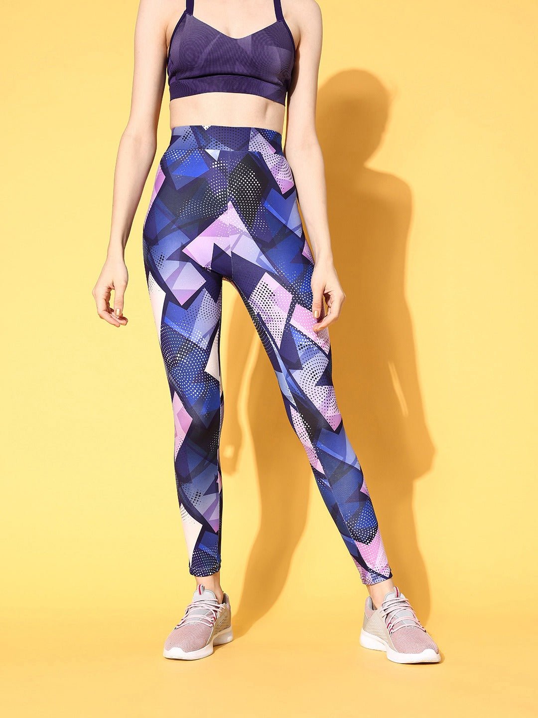 Folk Republic Women Purple Abstract Printed Super Stretchy & High Waisted Sports Tights - #folk republic#