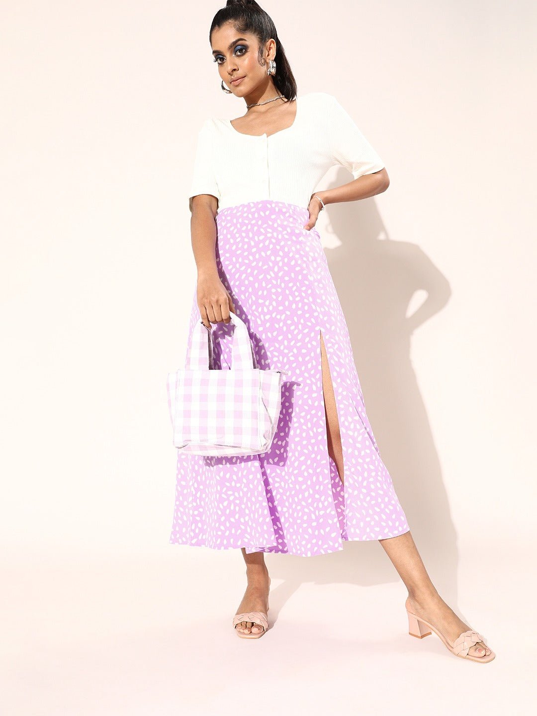 Folk Republic Women Purple & White Abstract Printed Flared A-Line Midi Skirt - #folk republic#