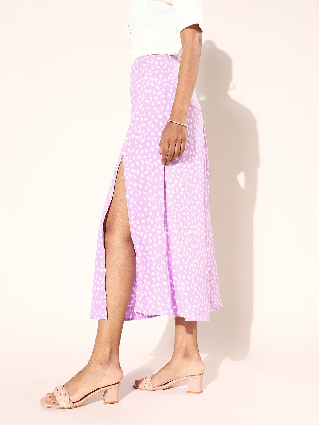Folk Republic Women Purple & White Abstract Printed Flared A-Line Midi Skirt - #folk republic#
