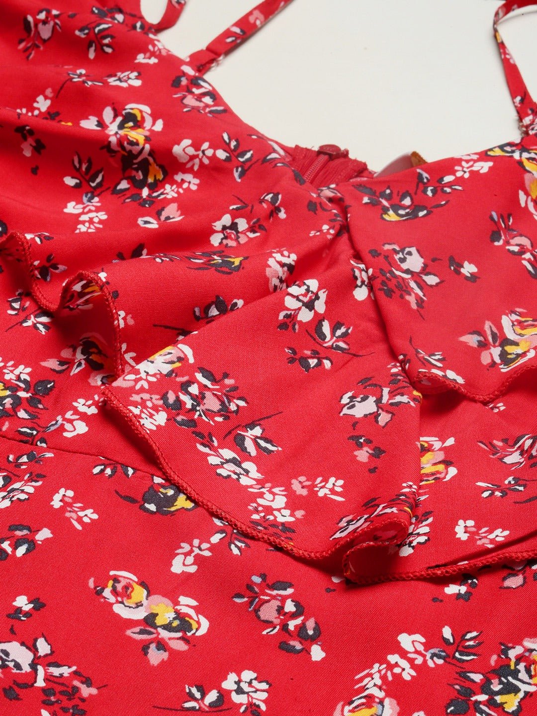 Folk Republic Women Red Flared Floral Print V-Neck Mini Dress - #folk republic#