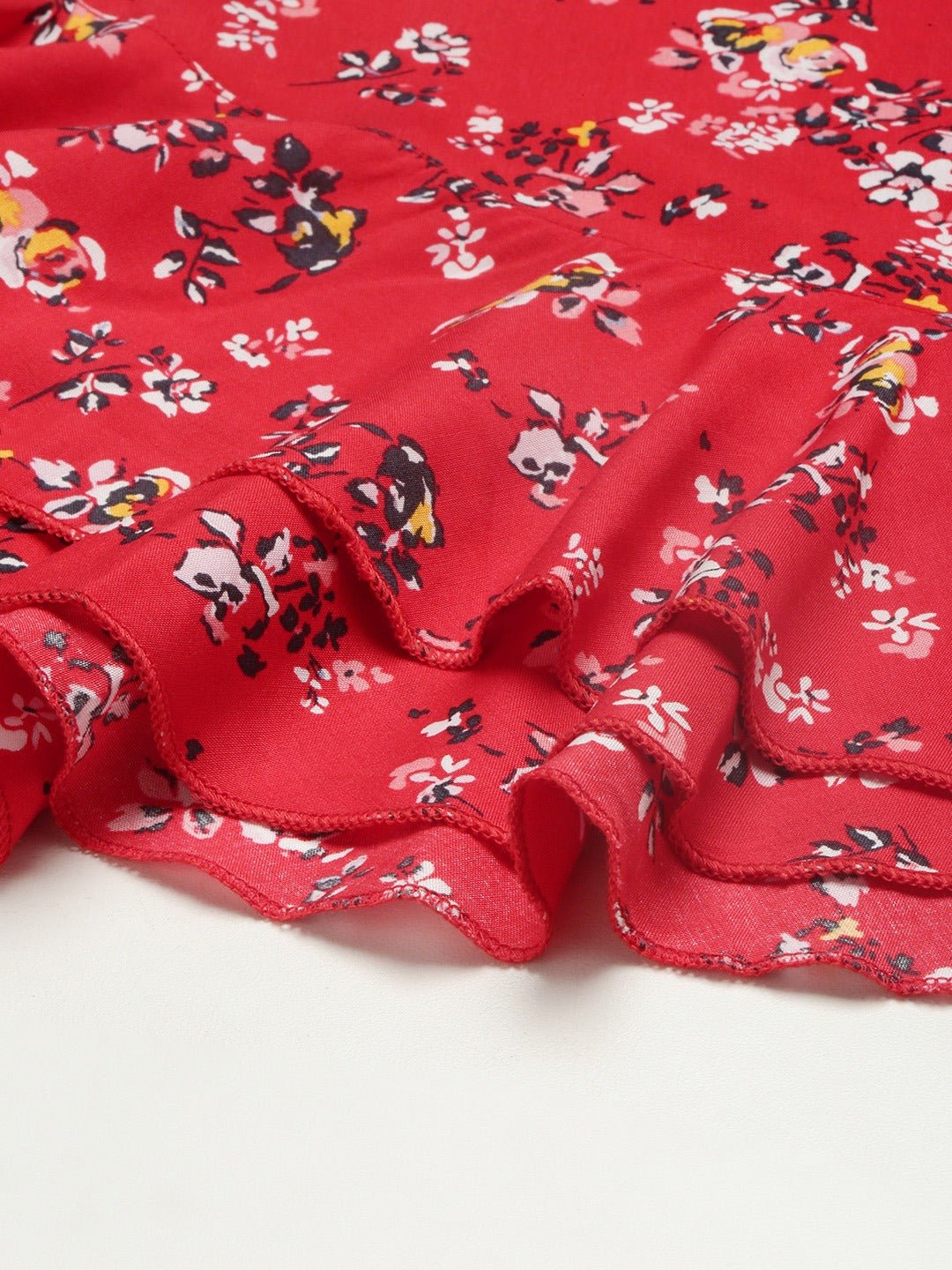 Folk Republic Women Red Flared Floral Print V-Neck Mini Dress - #folk republic#