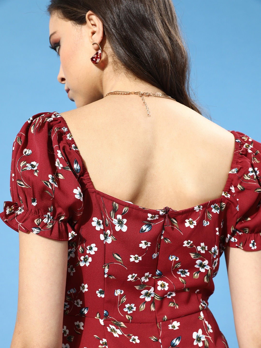 Folk Republic Women Red Floral Printed Crepe Bodycon Mini Dress - #folk republic#