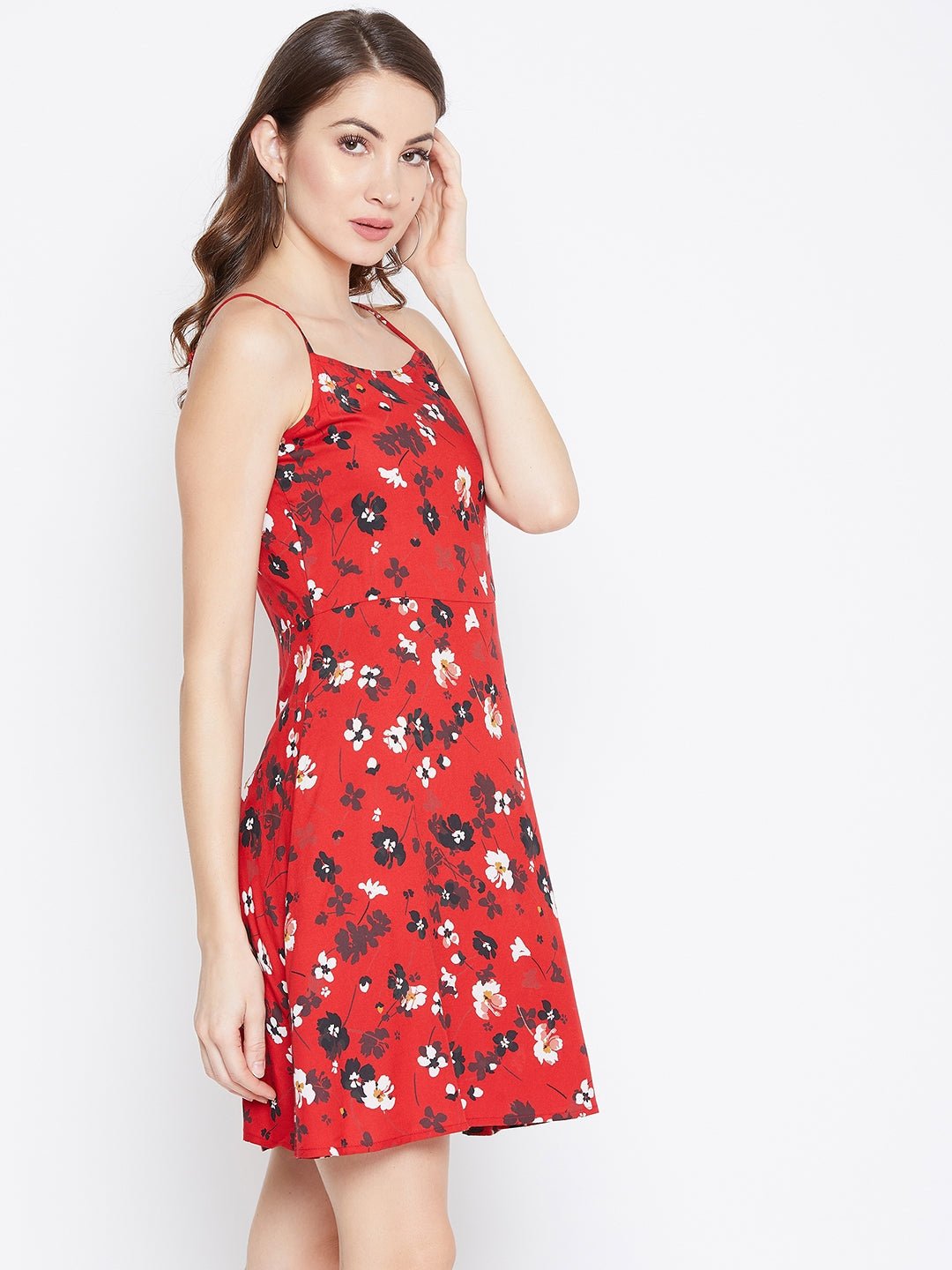Folk Republic Women Red Floral Printed Fit & Flare Mini Dress - #folk republic#