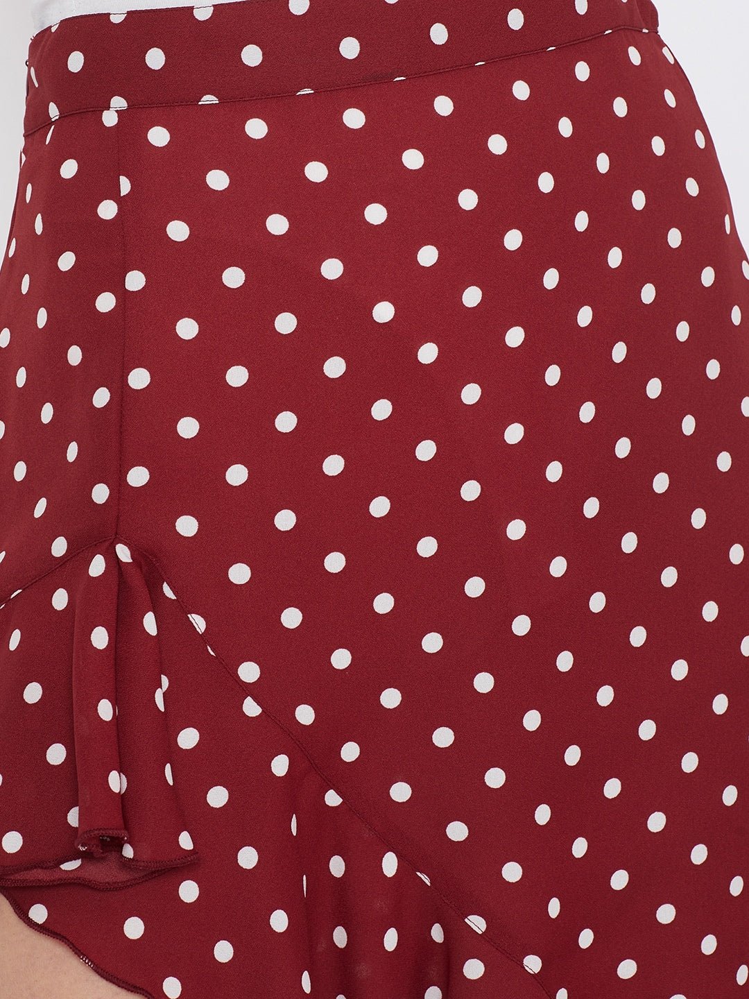 Folk Republic Women Red Polka Dot Asymmetrical Ruffled A-Line Midi Skirt - #folk republic#
