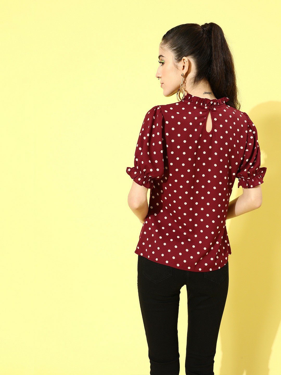 Folk Republic Women Red Polka Dot Printed Crepe Regular Top - #folk republic#