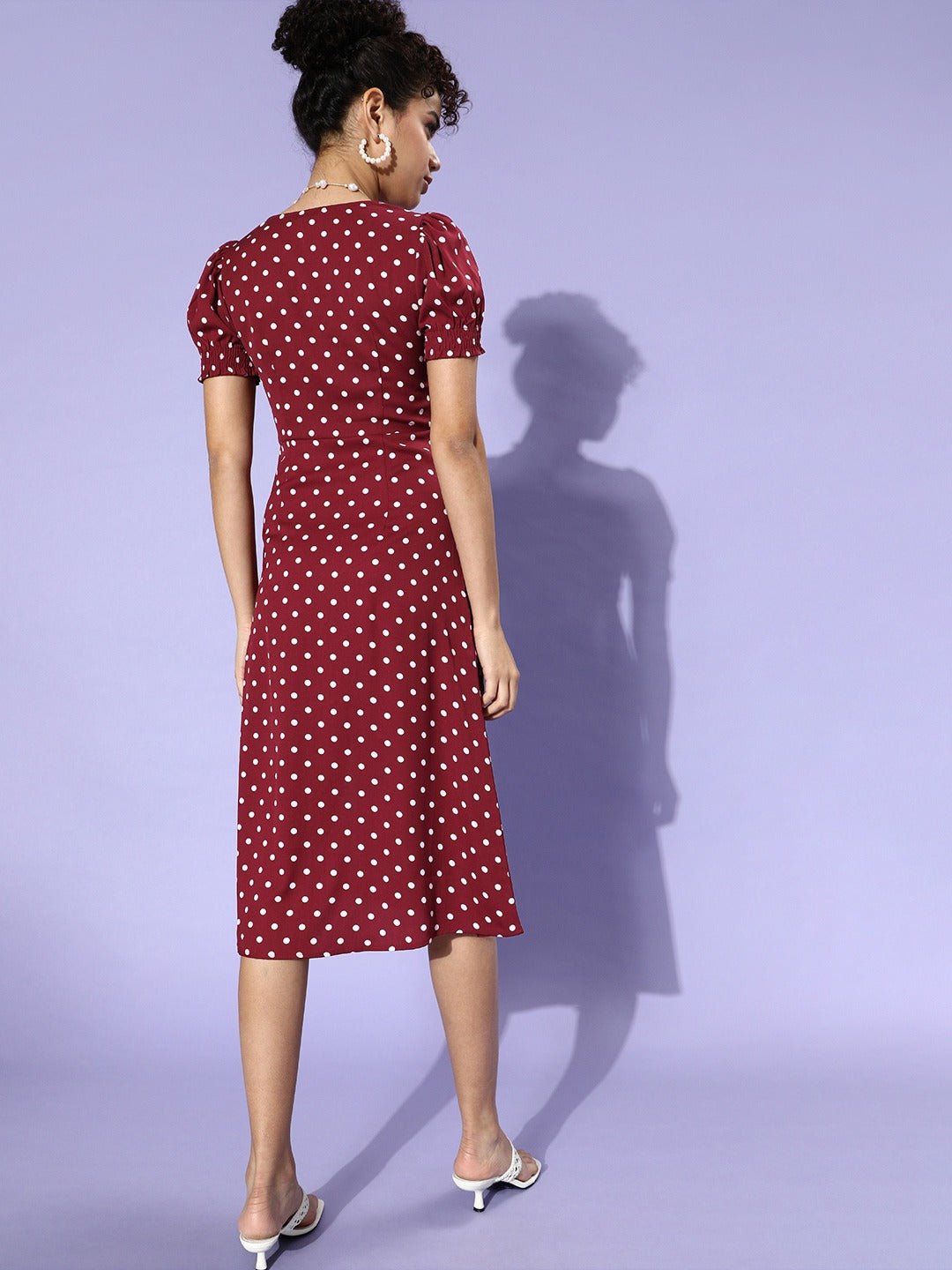 Folk Republic Women Red Polka Dot Printed Sweetheart Neck A-Line Midi Dress - #folk republic#