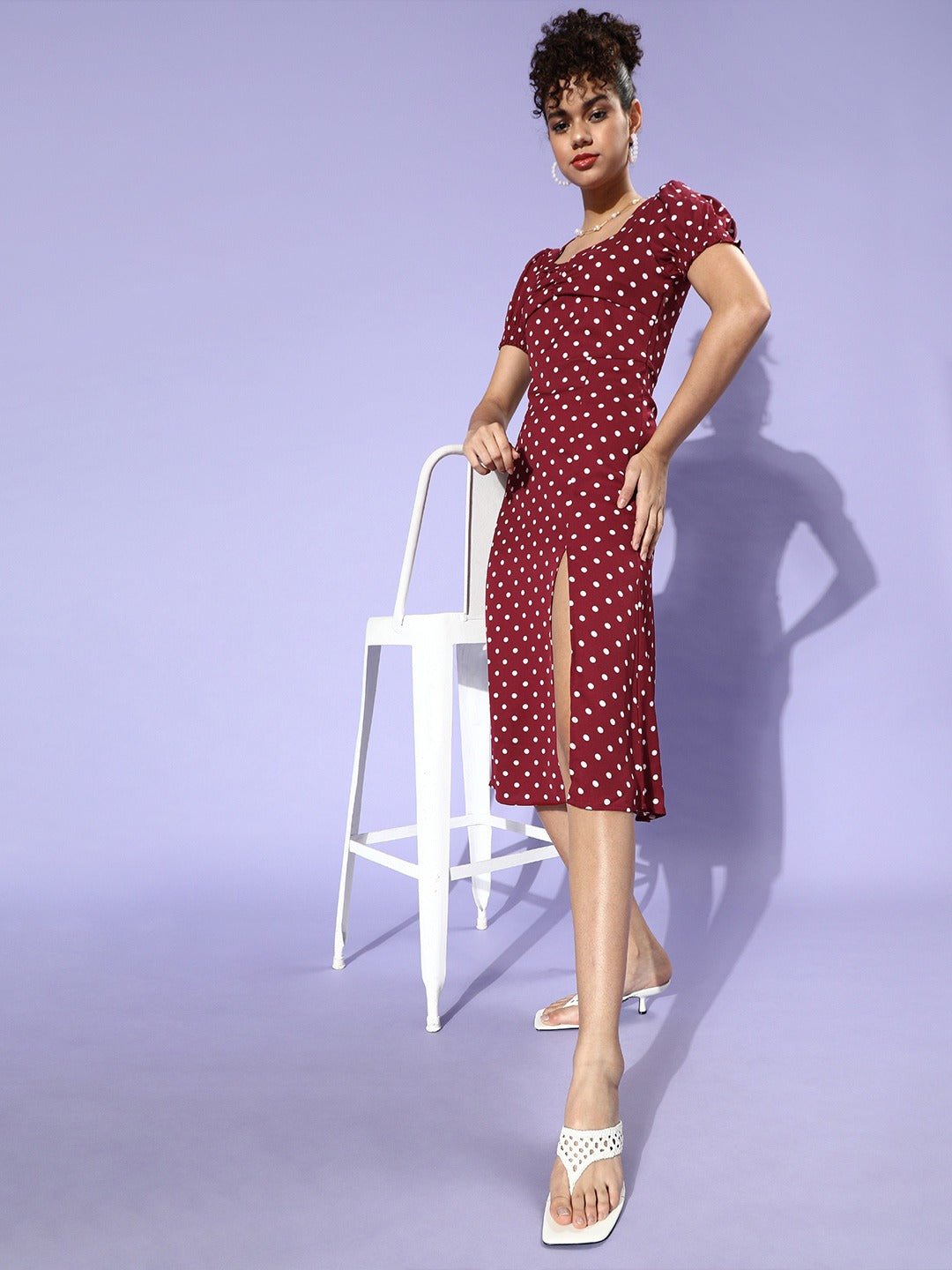 Folk Republic Women Red Polka Dot Printed Sweetheart Neck A-Line Midi Dress - #folk republic#