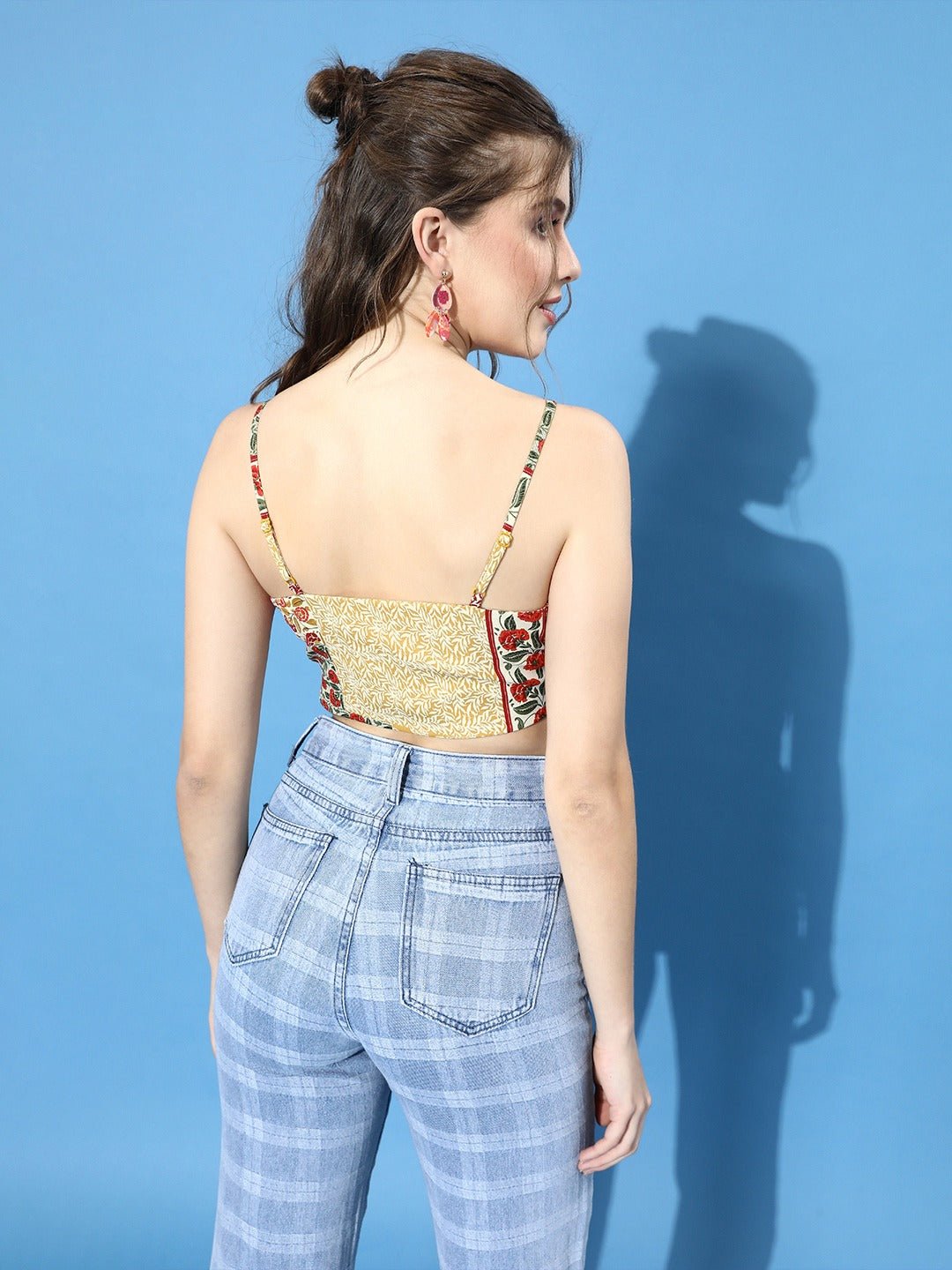 Folk Republic Women Red & White Floral Print Crepe Tank Crop Top - #folk republic#