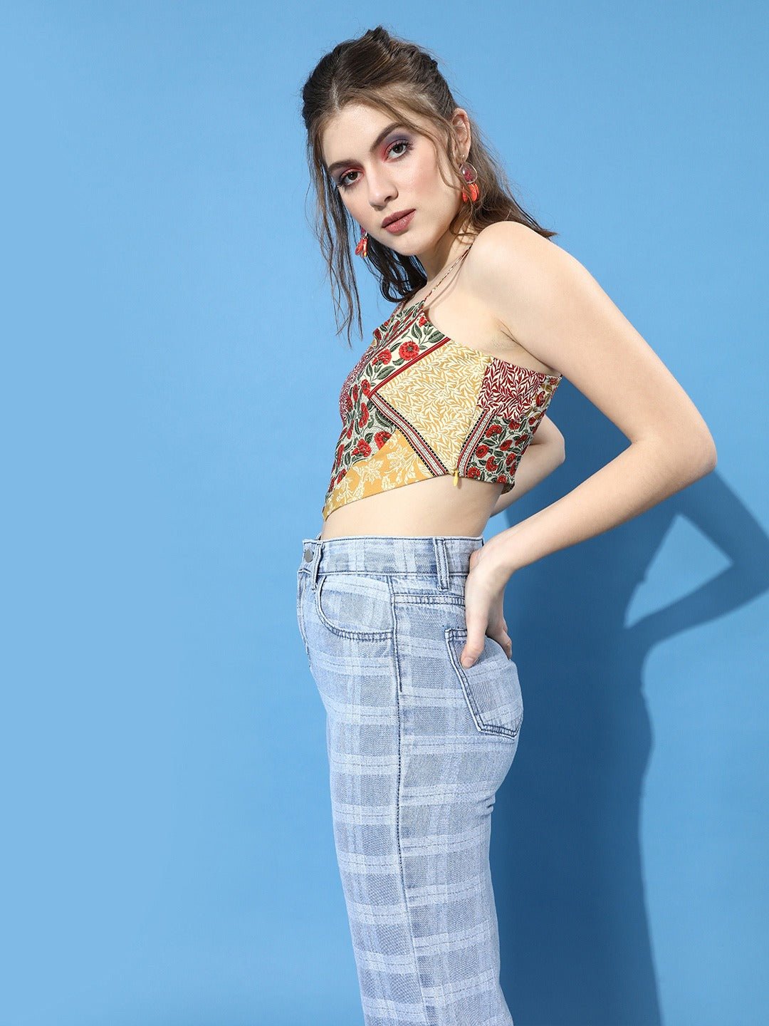 Folk Republic Women Red & White Floral Print Crepe Tank Crop Top - #folk republic#