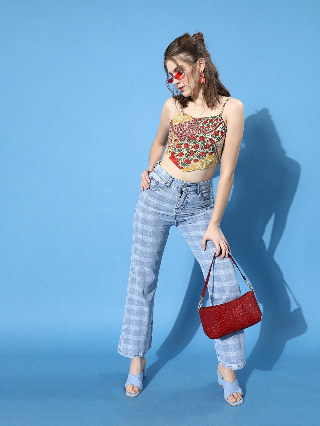 Folk Republic Women Red & White Floral Print Crepe Tank Crop Top - #folk republic#