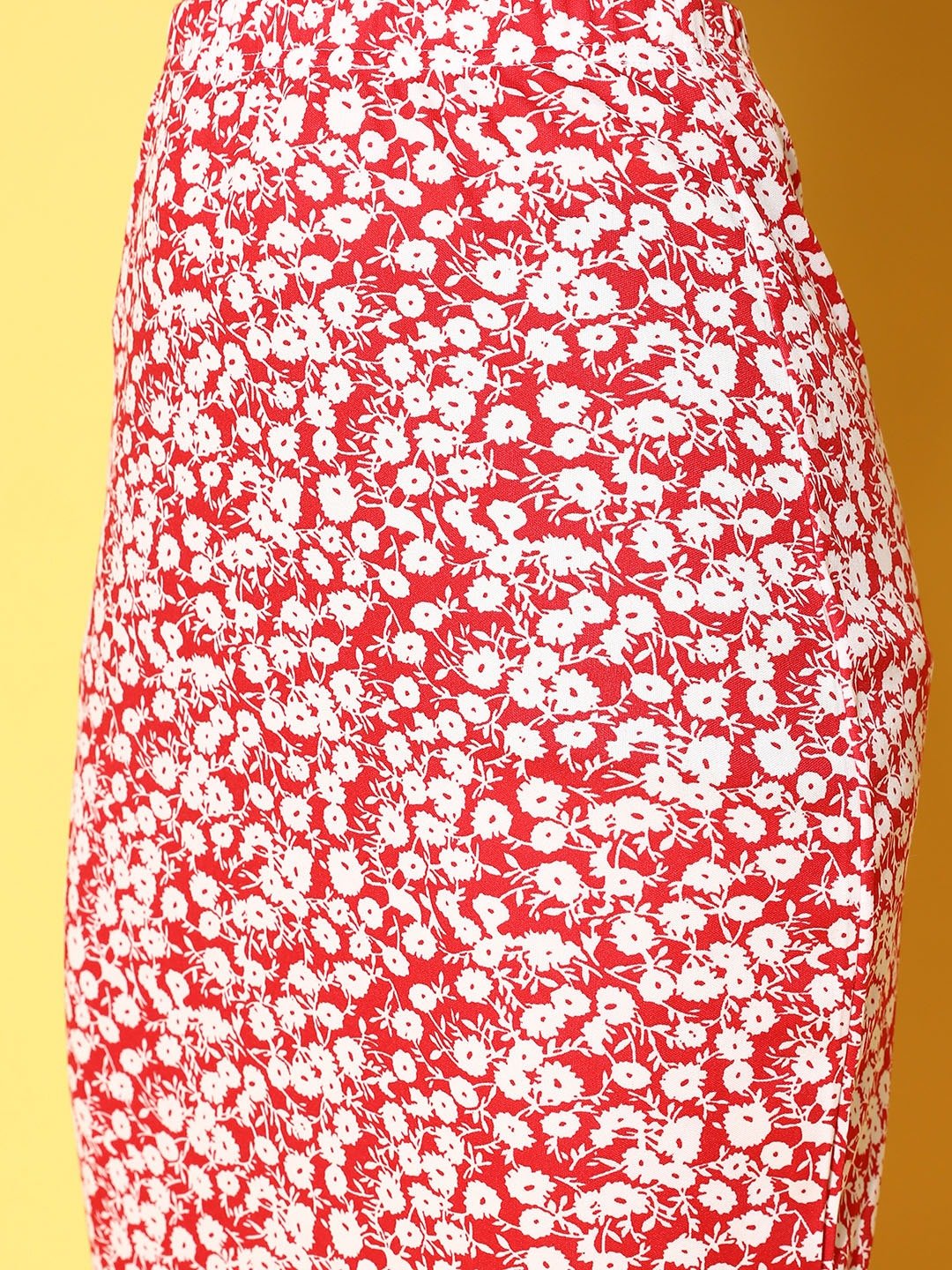 Folk Republic Women Red & White Floral Printed Slip-On Straight Hem Pencil Midi Skirt - #folk republic#