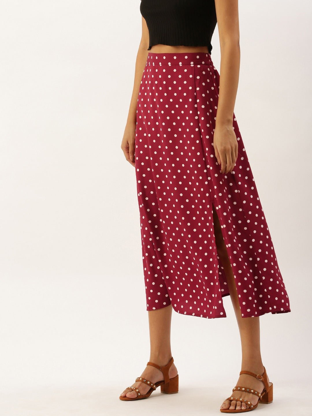 Folk Republic Women Red & White Polka Dot Printed Midi Skirt - #folk republic#