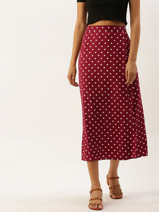 Folk Republic Women Red & White Polka Dot Printed Midi Skirt - #folk republic#