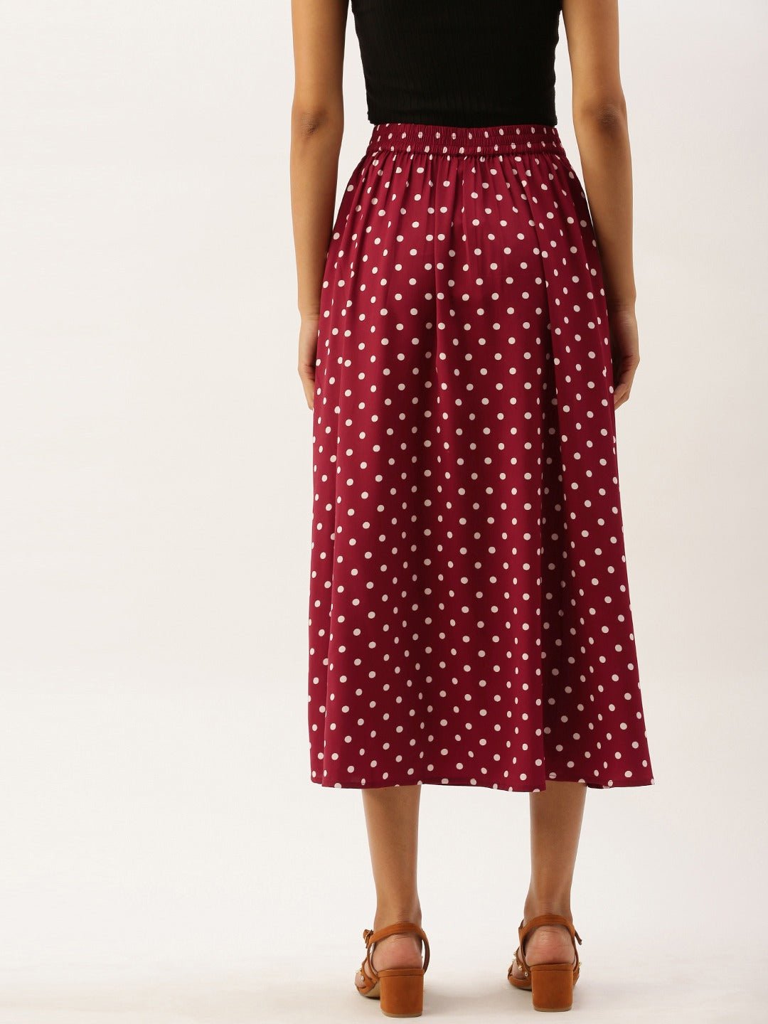 Folk Republic Women Red & White Polka Dot Printed Midi Skirt - #folk republic#