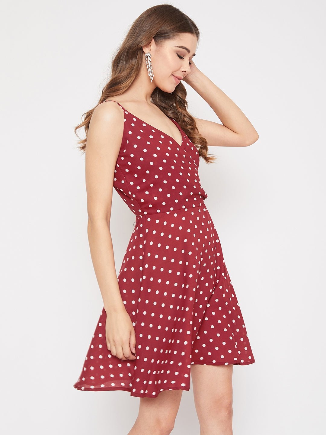 Folk Republic Women Red & White Polka Dot Printed V-Neck Fit & Flare Mini Dress - #folk republic#