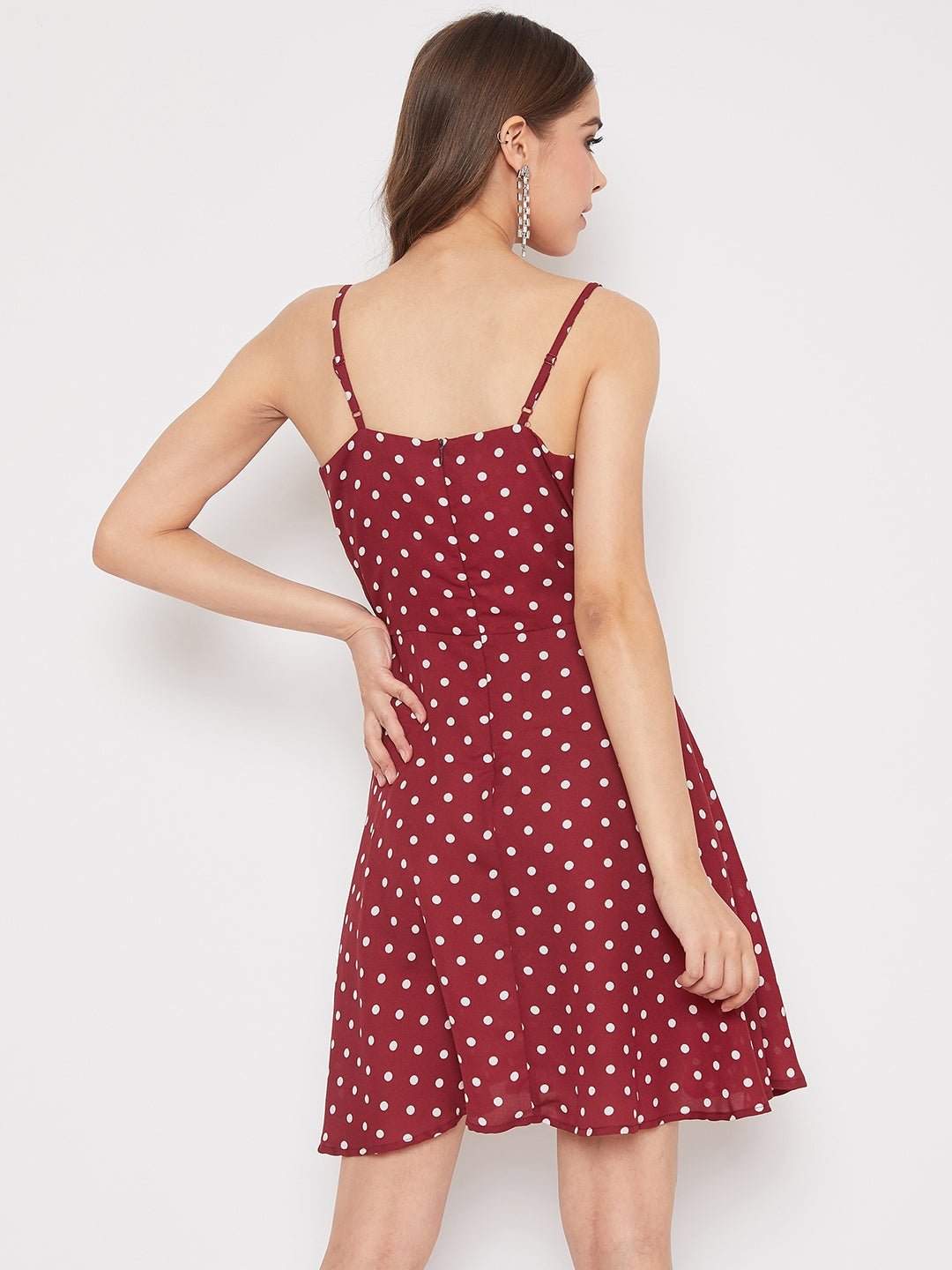 Folk Republic Women Red & White Polka Dot Printed V-Neck Fit & Flare Mini Dress - #folk republic#