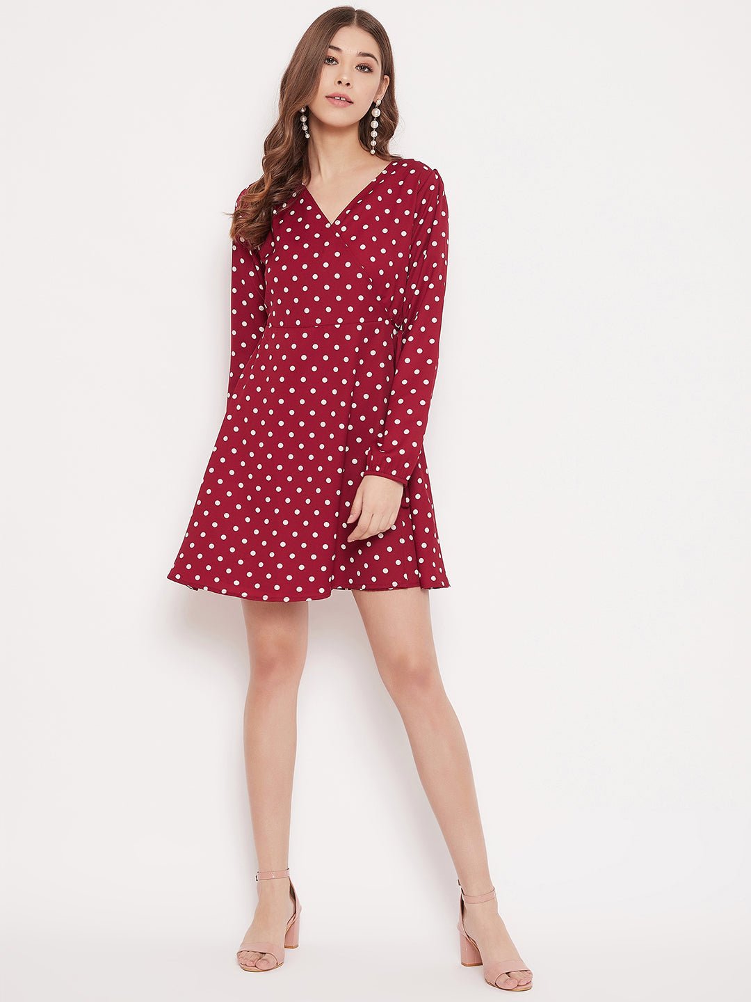 Folk Republic Women Red & White Polka Dot Printed Wrap Mini Dress - #folk republic#