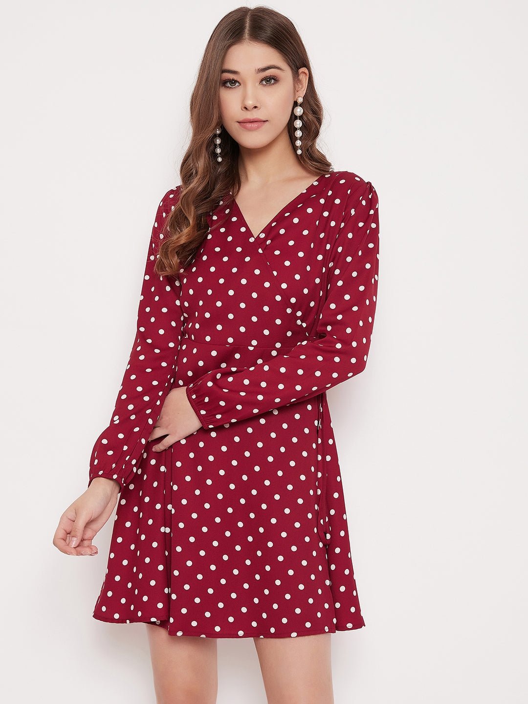 Folk Republic Women Red & White Polka Dot Printed Wrap Mini Dress - #folk republic#