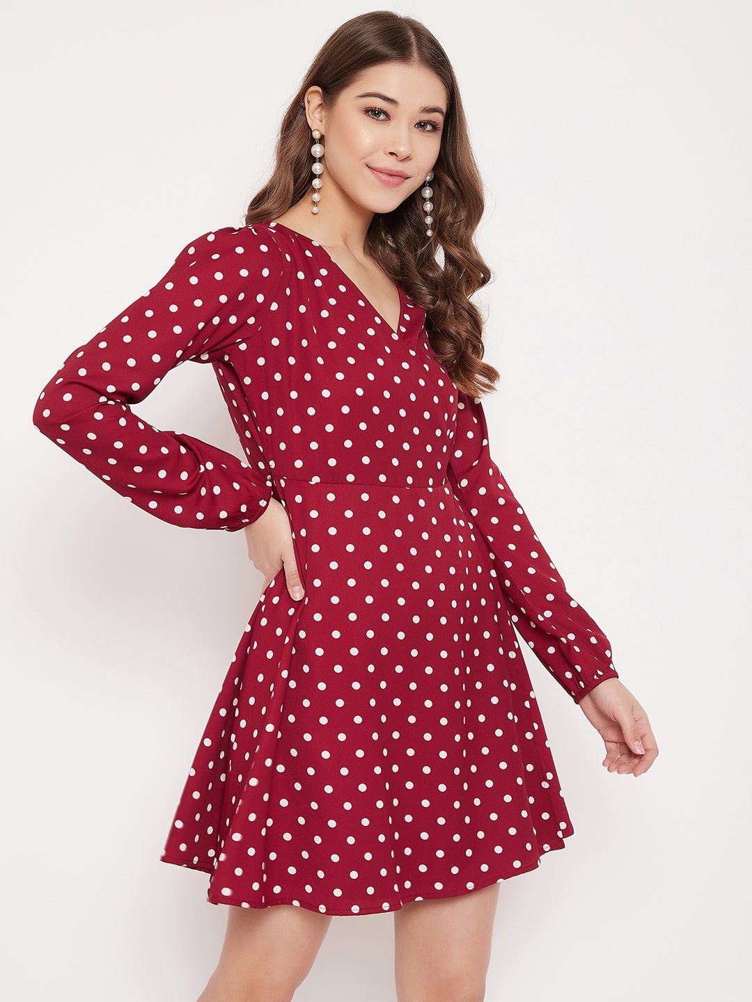 Folk Republic Women Red & White Polka Dot Printed Wrap Mini Dress - #folk republic#