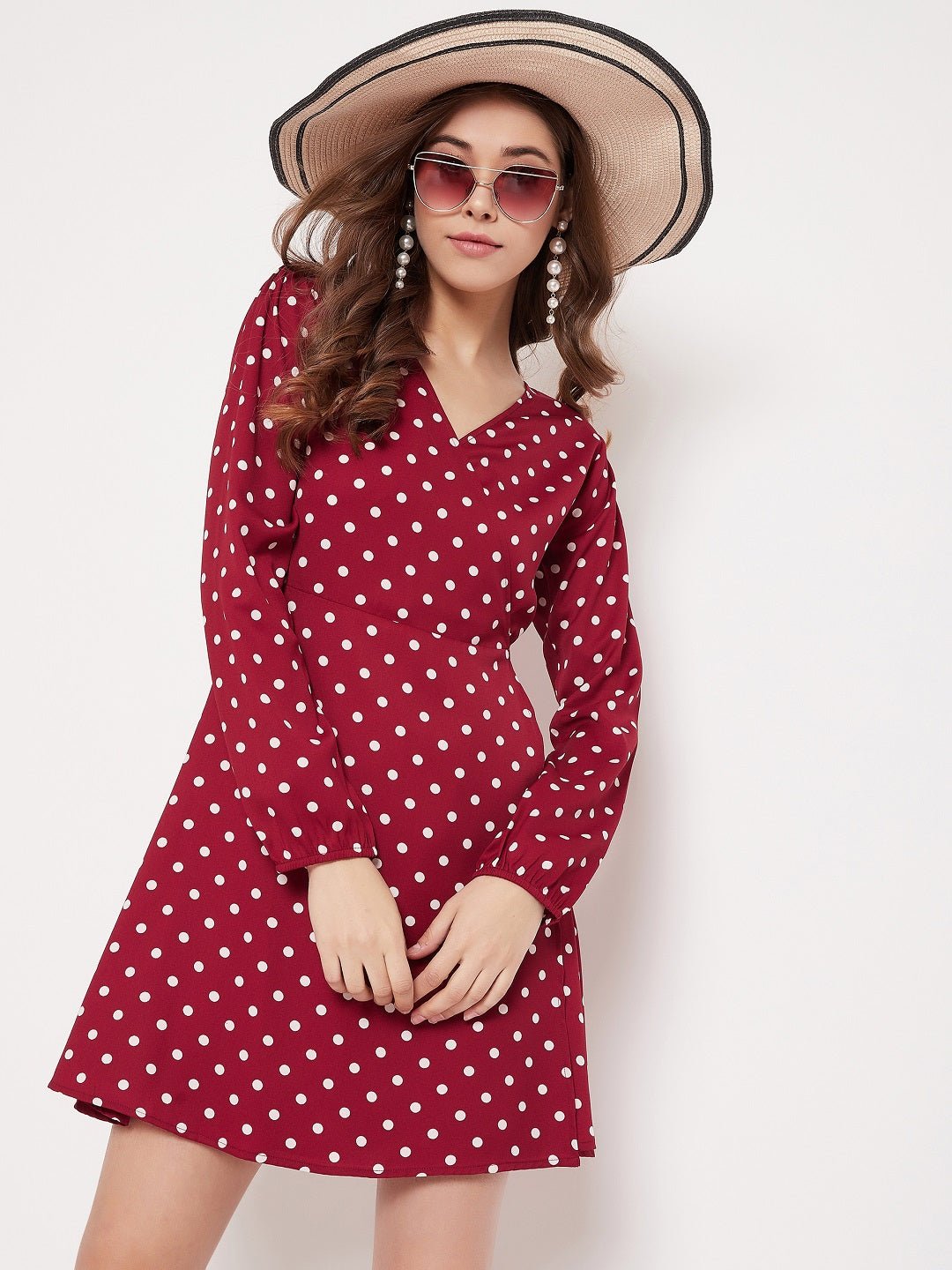 Folk Republic Women Red & White Polka Dot Printed Wrap Mini Dress - #folk republic#