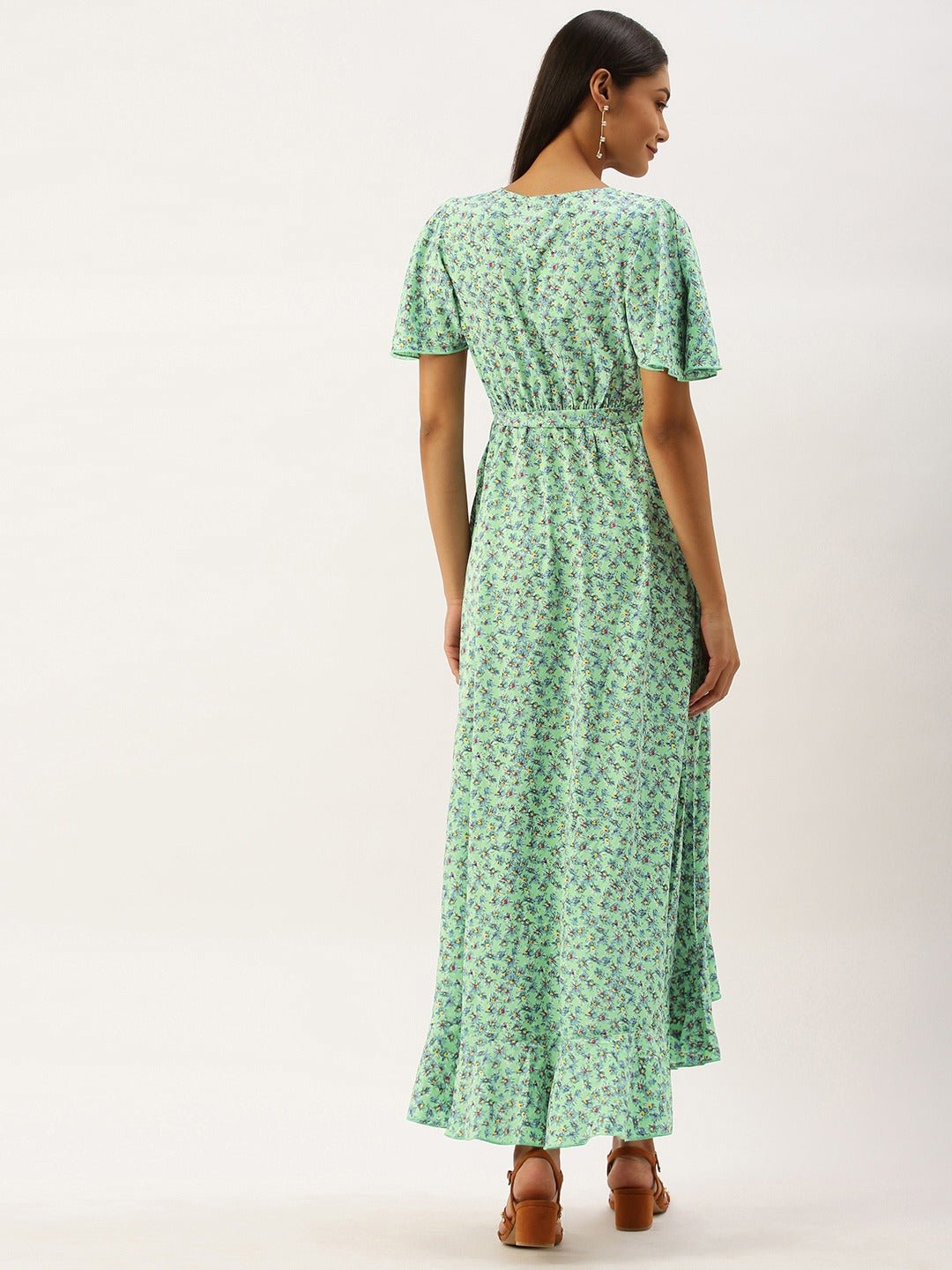 Folk Republic Women Sky Blue Floral Printed Wrap Maxi Dress - #folk republic#