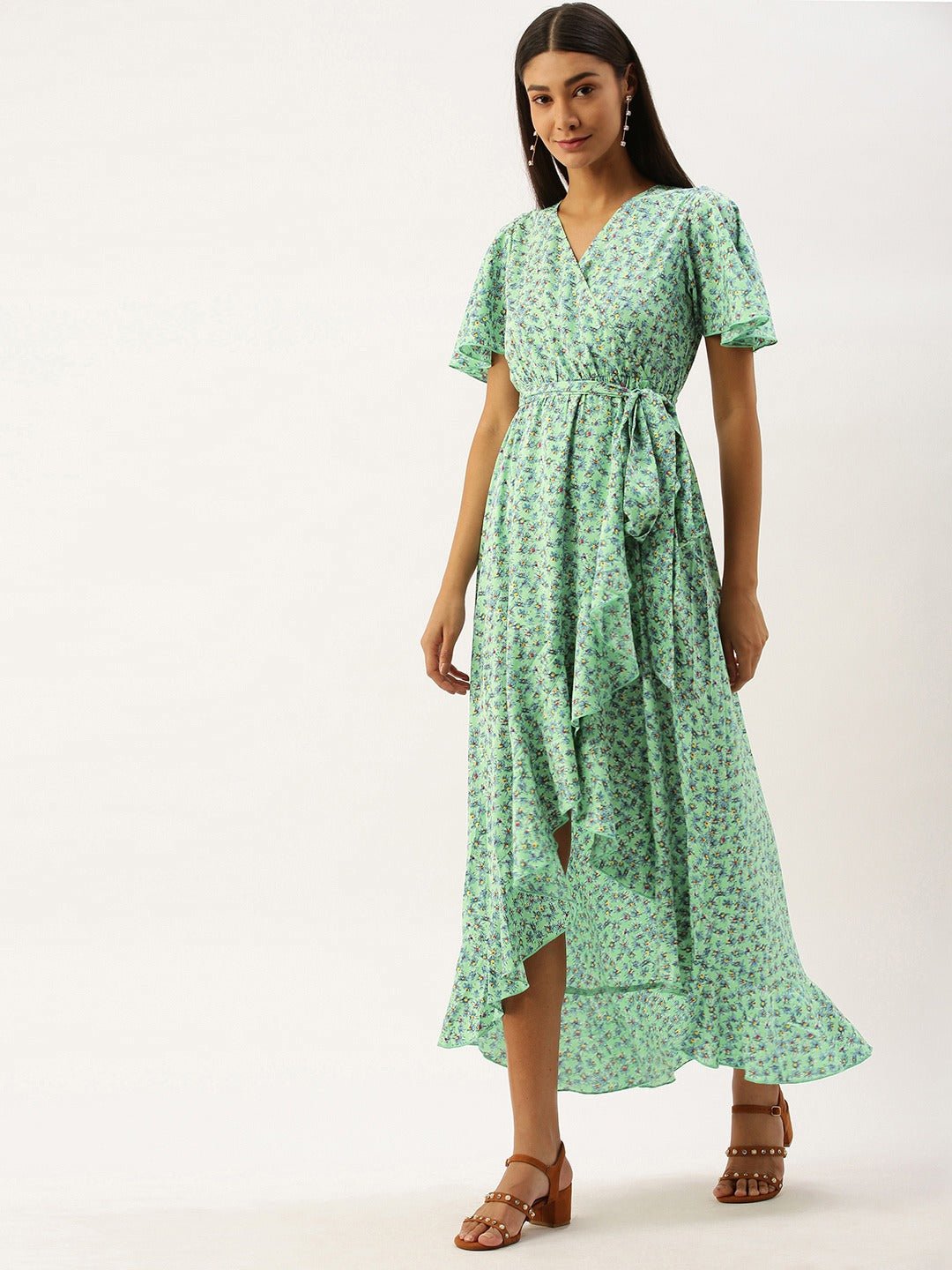 Folk Republic Women Sky Blue Floral Printed Wrap Maxi Dress - #folk republic#
