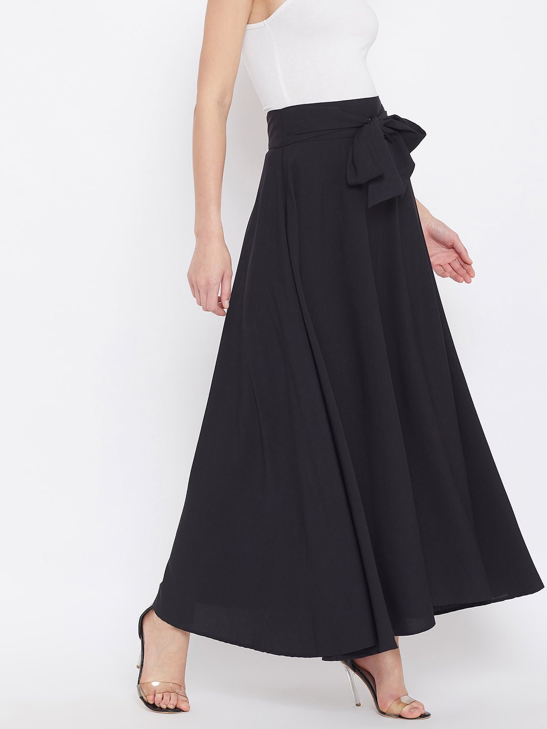 Folk Republic Women Solid Black Bow-Tie High-Waist Maxi Skirt - #folk republic#