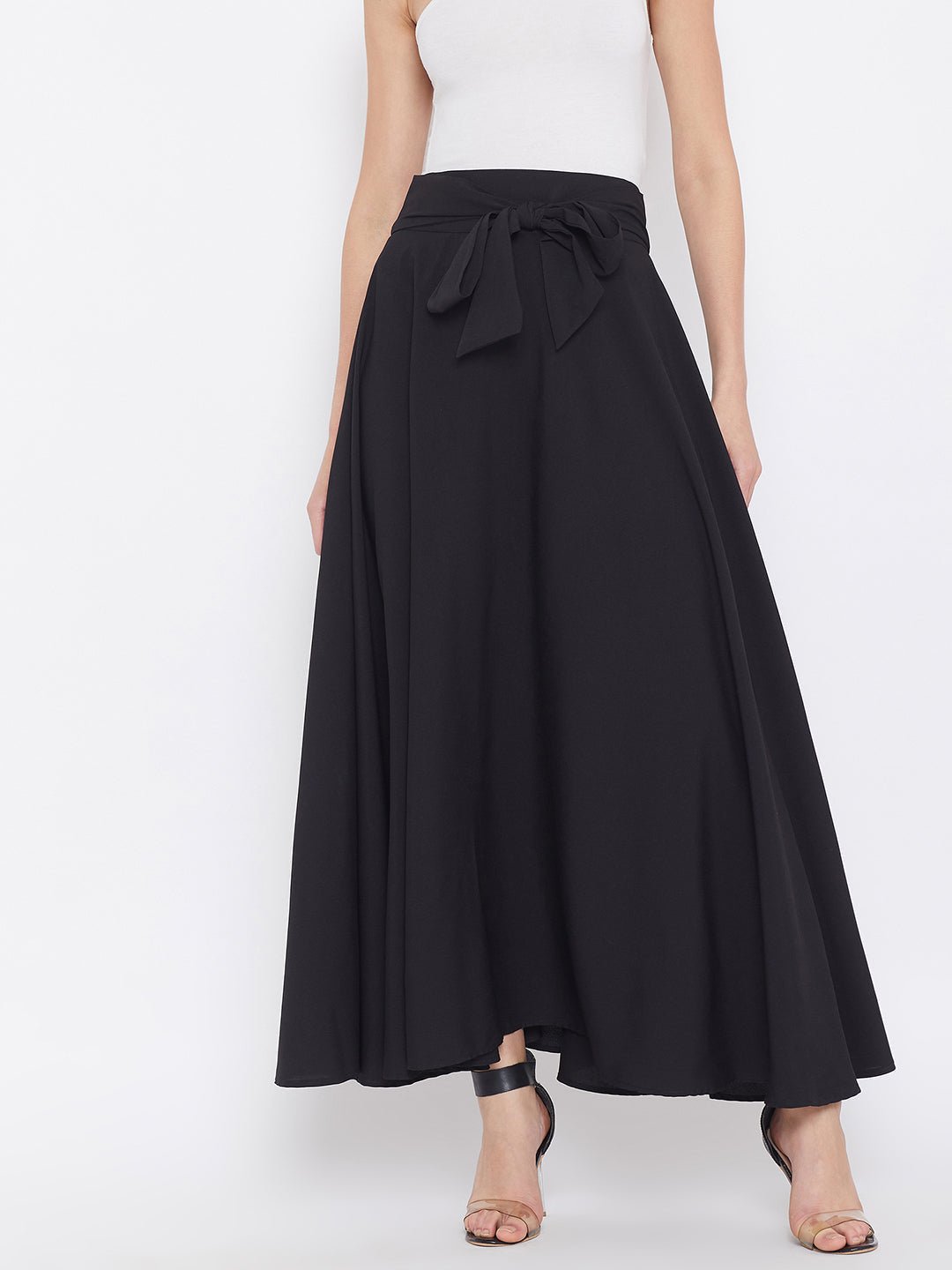 Folk Republic Women Solid Black Bow-Tie High-Waist Maxi Skirt - #folk republic#