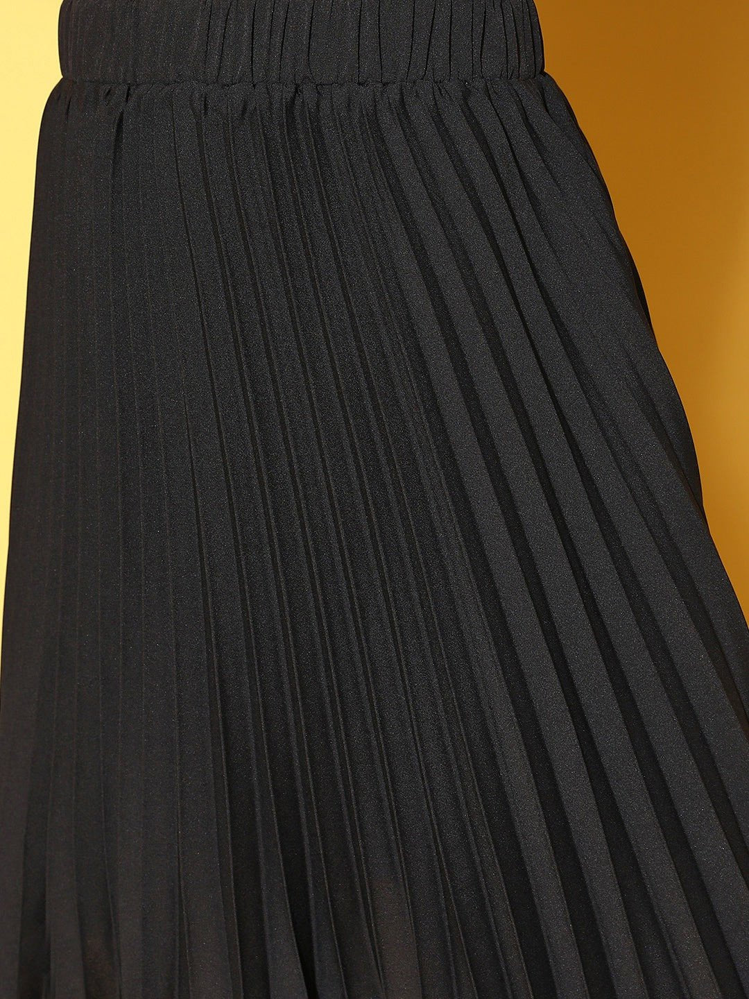 Folk Republic Women Solid Black Elastic Waist Accordion Pleat Slip-On Flared Mini Skirt - #folk republic#