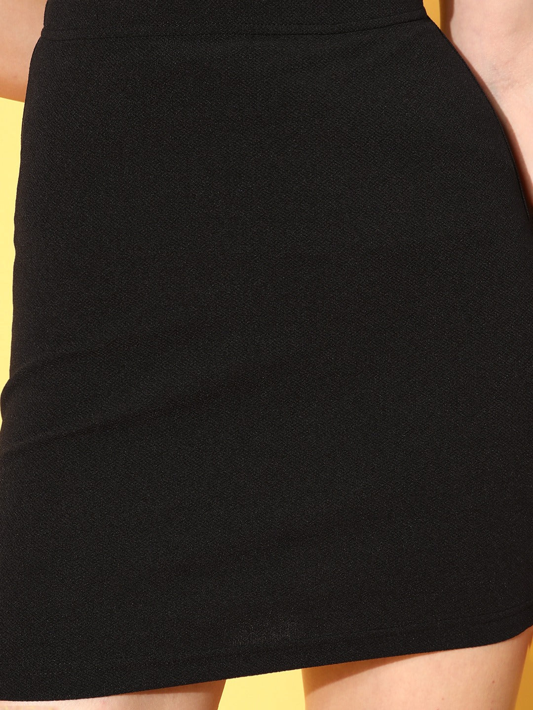 Folk Republic Women Solid Black Elastic Waist Straight Hem Bodycon Mini Skirt - #folk republic#