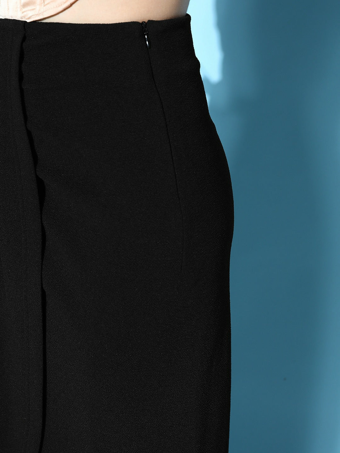 Folk Republic Women Solid Black High-Rise Waist Asymmetrical Hem Pleated Maxi Skirt - #folk republic#