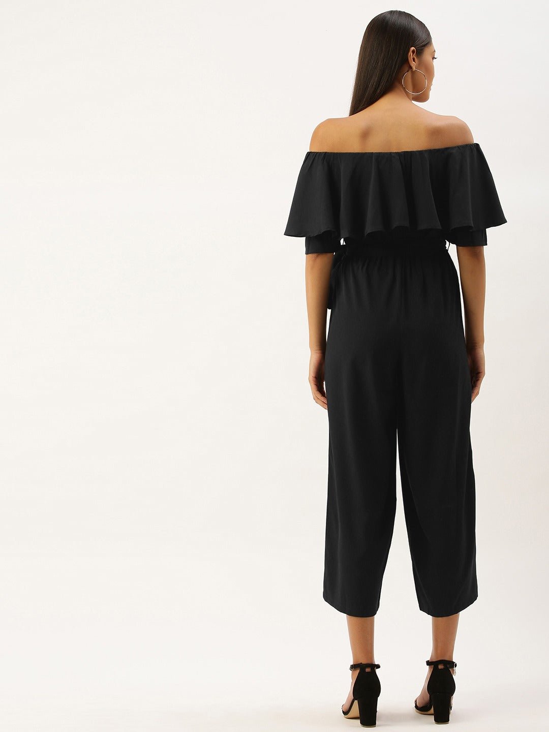 Folk Republic Women Solid Black Off Shoulder Culotte Jumpsuit - #folk republic#