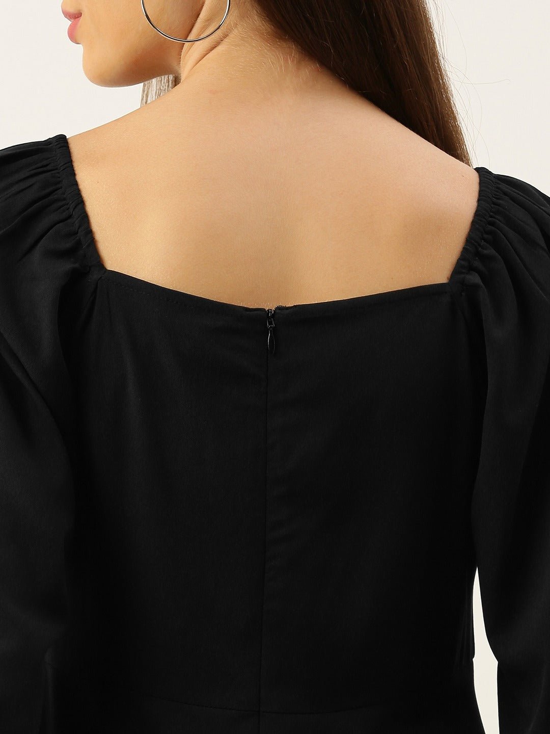 Folk Republic Women Solid Black Square Neck High Slit Maxi Dress - #folk republic#